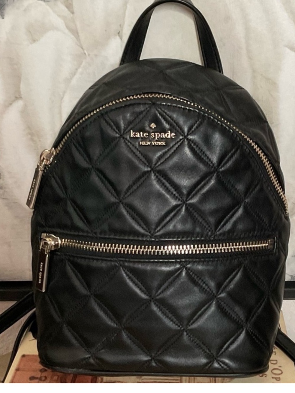 kate spade Black Quilted Leather Mini Backpack with Matching Zip Wallet EUC - Picture 3 of 14